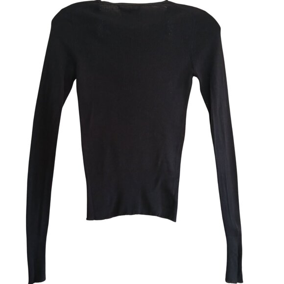 VTG PRADA Crew Neck Ribbed Knit Thin Classic Solid Blue Long Sleeve Top Shirt - Picture 2 of 6